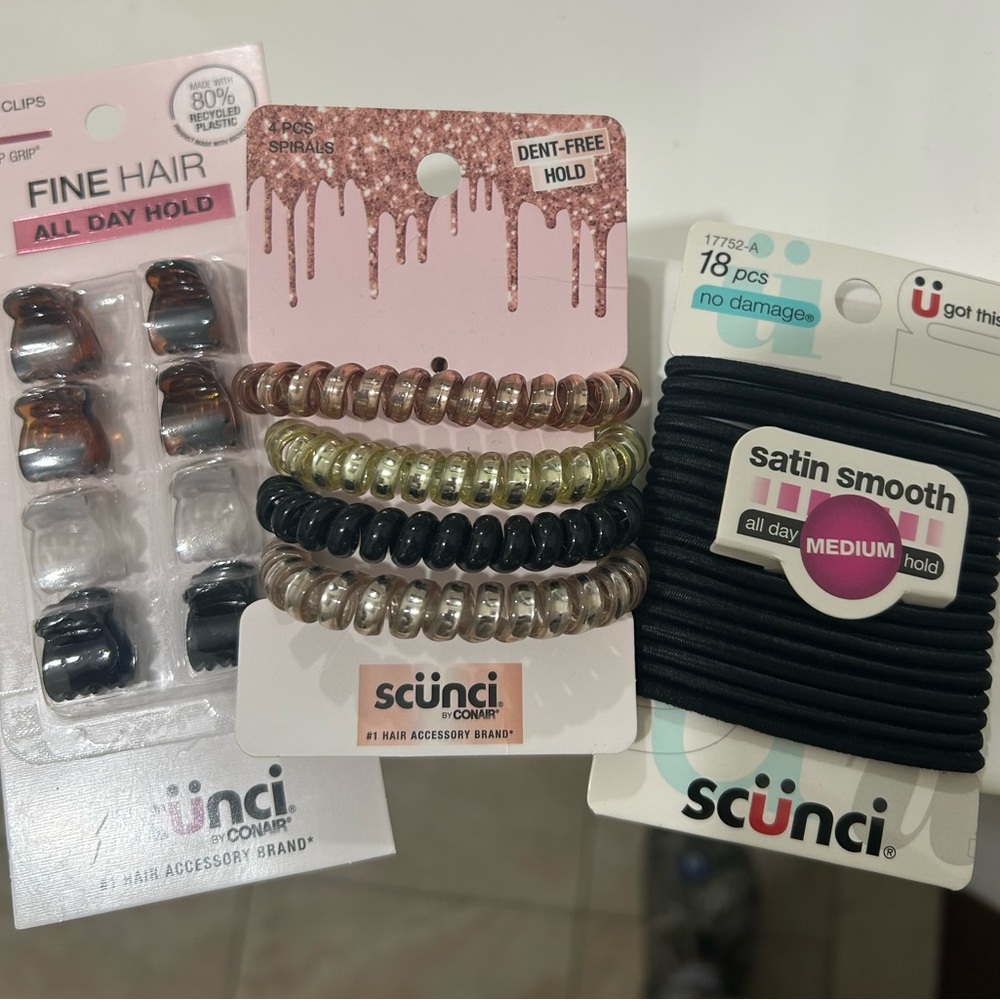 Scunci Elastic and Coil Hair Ties Set - Black, Gold, Brown